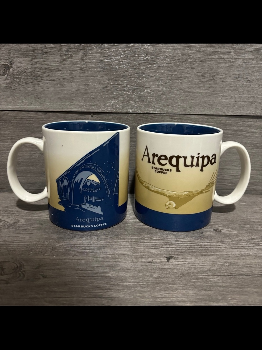 Lot Of 2 Starbucks 2017 Global Icon Large Coffee Mug Cup Arequipa Peru 16oz Blue